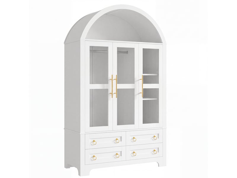  Armoire avec 3 portes vitrées, 4 tiroirs et led 110x50x186 cm blanche  - Conforama R