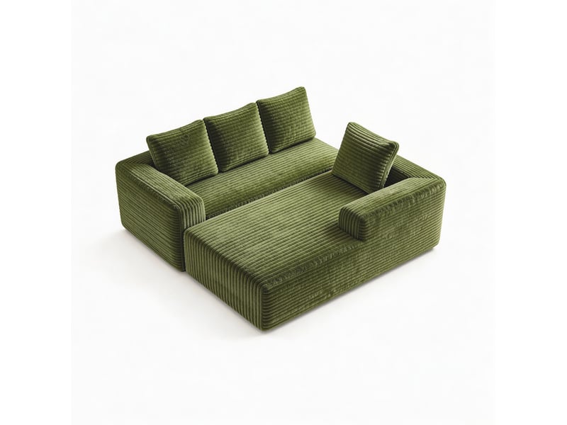  Canapé d’angle modulable vert 4 places en velours côtelé, méridienne gauche, assise profonde et design moderne pour salon  - Conforama D