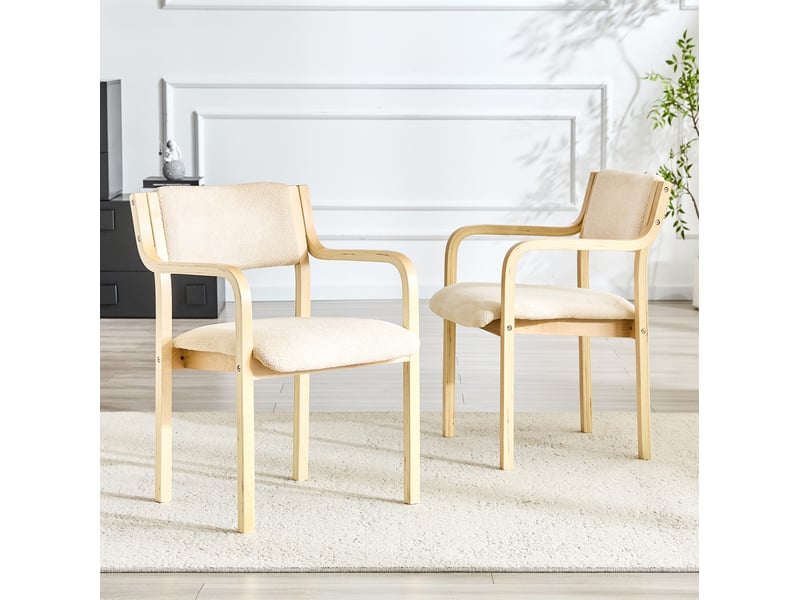  Ensemble de 2 chaises de salle à manger avec accoudoirs 53x45,5x77 cm design scandinave en bois blanc  - Conforama C