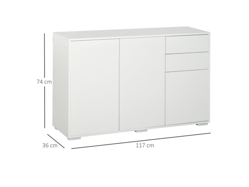  Buffet blanc – 2 tiroirs, 3 portes – armoire de rangement pour dossiers, 117x36x74 cm  - Conforama C