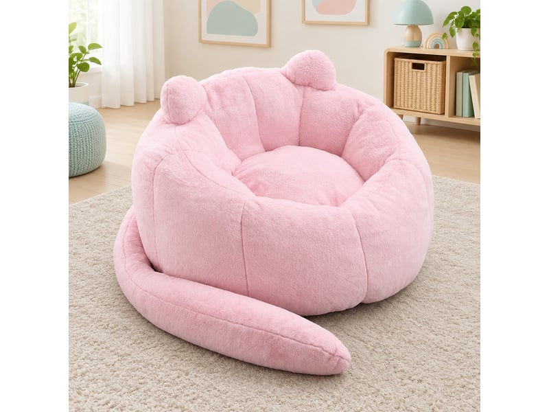  Fauteuil pouf en forme de lotus, assise légère en peluche avec rembourrage en mousse et fibres, rose  - Conforama B