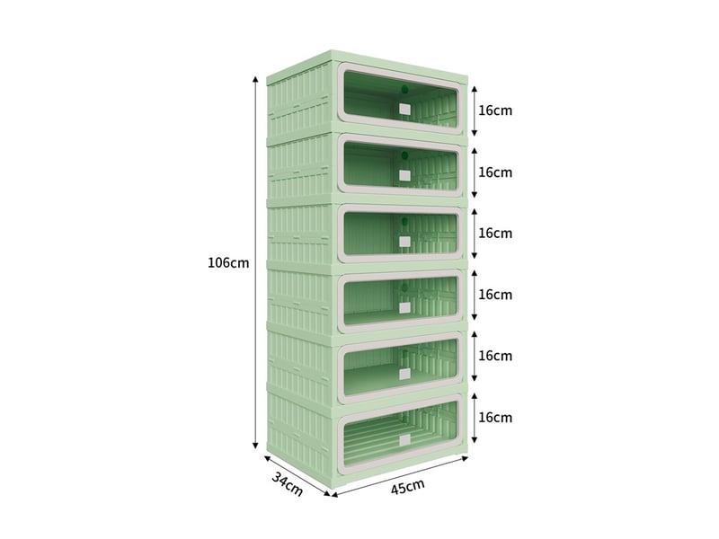  Meuble à chaussures 45x34.5x105.5cm - étagère pliable 1 colonne 6 niveaux - meuble de rangement en plastique - vert et gris  - Conforama E