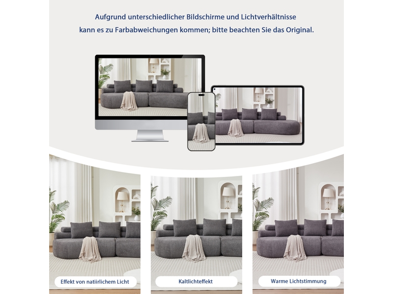  Canapé modulable, canapé de salon, en chenille, gris, forme incurvée, pour salon, mobilier pour espace de vie, chambre  - Conforama R
