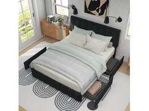 Lit avec rangement 140x200 cm coloris noir
