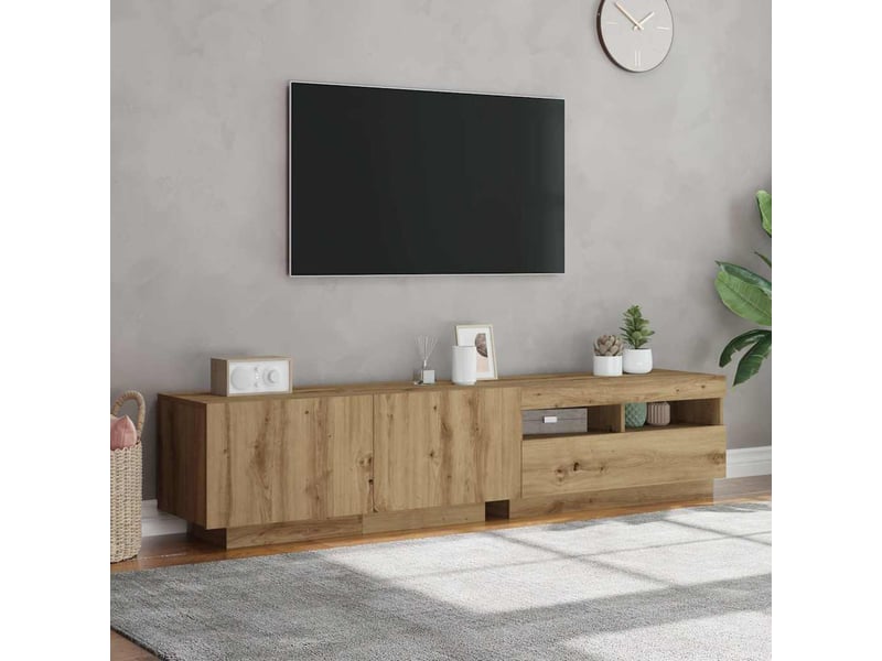  Meuble tv - banc tv - meuble de rangement avec lumières led chêne artisanal bois d'ingénierie  - Conforama D