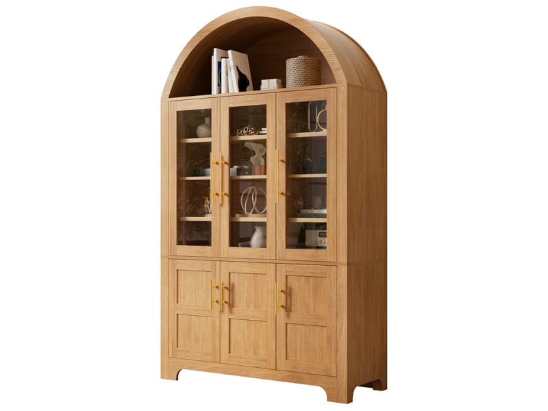  Buffet haut 110x40x185 cm avec vitrine 3 portes vitrées, niche arche, rangement fermé et étagères réglables - narutel  - Conforama A