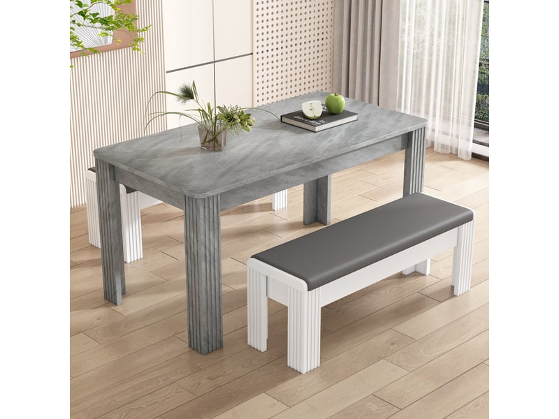  Table à manger rectangulaire 128x65cm style moderne effet béton, 4 pieds robustes, table bois chêne design contemporain pour salle à manger  - Conforama E