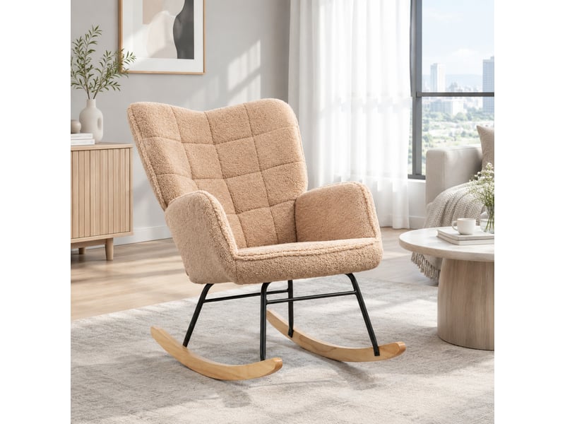  Fauteuil à bascule modenvie en polyester effet peau de mouton marron 71 x 98 x 101 cm  - Conforama E