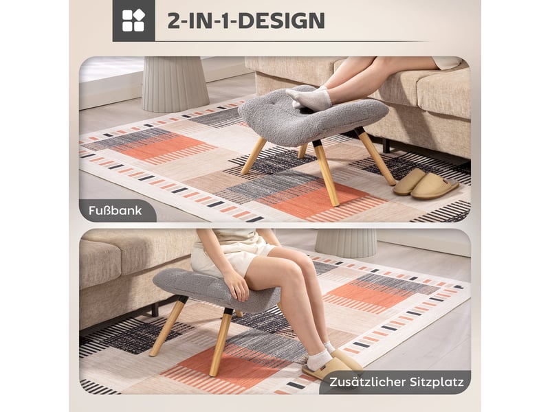  Repose-pieds rembourré en polaire et pieds en bois de hêtre gris clair 67 x 45 x 38 cm  - Conforama E