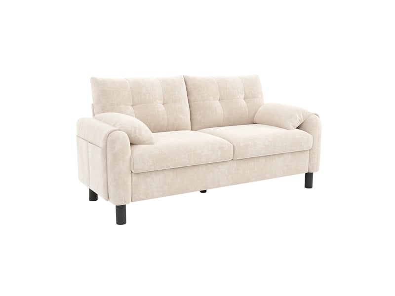  Canapé 2 places, 158x80x88.5 cm, avec coussins et poches, chenille, beige  - Conforama A