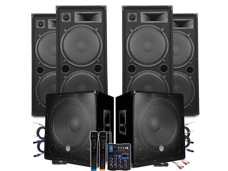 Bm sonic pm-bms18-x2-lsc-x4-mxw5 pack sono mega basses 2x1200w 4x2000w dj club bar - Conforama A