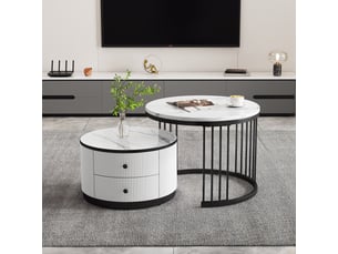 Table basse rond(e) coloris blanc <strong>KORFEE</strong> <strong></strong> - 60 cmx60 cm