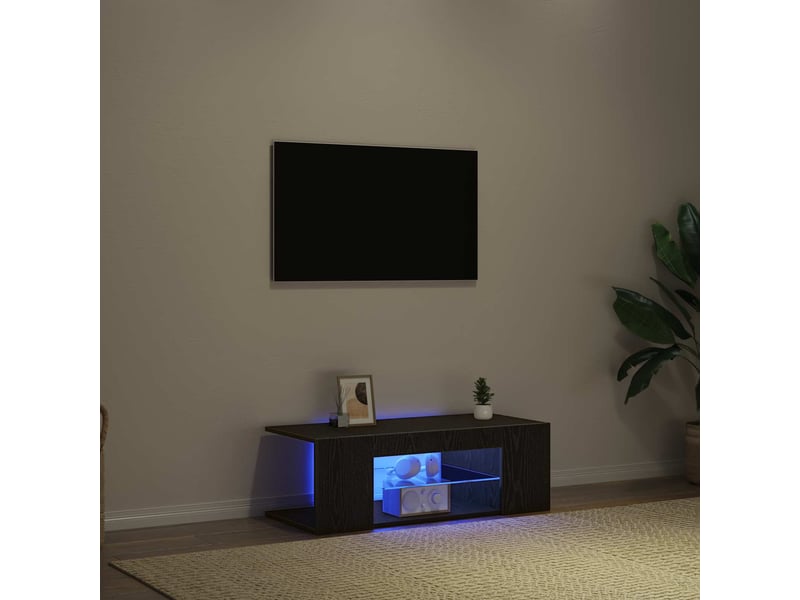  Meuble tv - banc tv - meuble de rangement 90 x 39 x 30 cm chêne noir bois d'ingénierie  - Conforama E