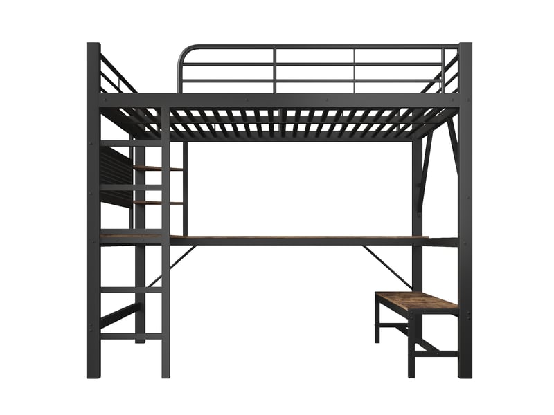  Lit mezzanine enfant 160x200cm en métal avec bureau,usb et led,lit superposé double avec échelle et barrières,sans matelas,noir  - Conforama A