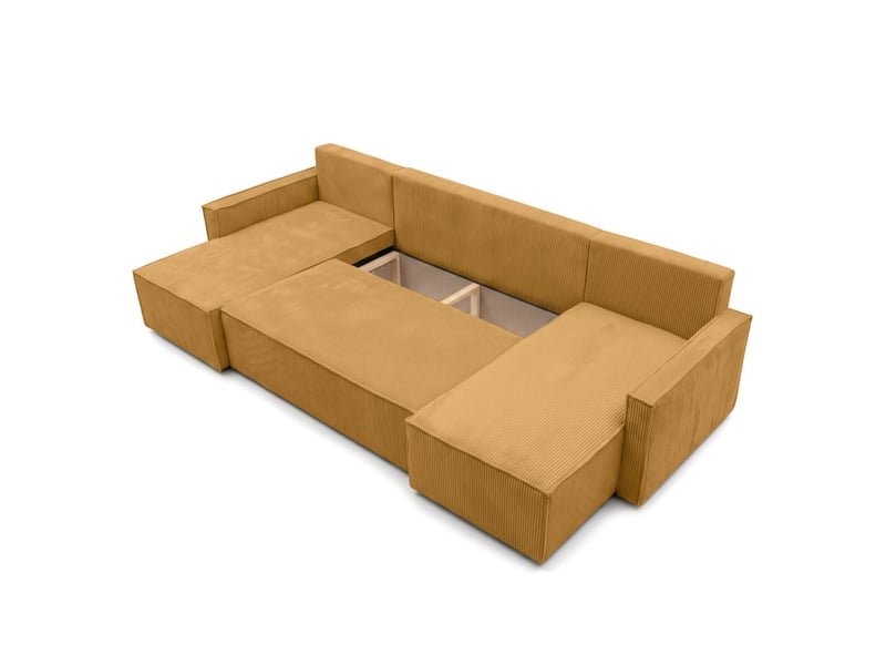  Farah - canapé d'angle panoramique convertible 6 places accoudoirs slim en velours cotelé  - Conforama D