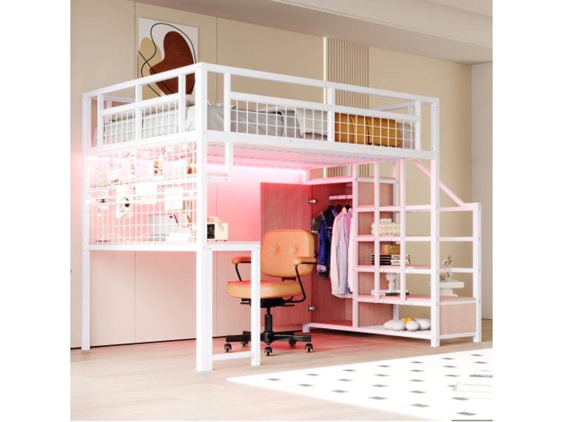 Lit mezzanine 140x200 cm coloris blanc métal lit enfant blanc - Conforama E