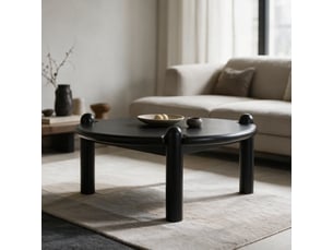 Table basse ronde en bois de manguier massif noire tori