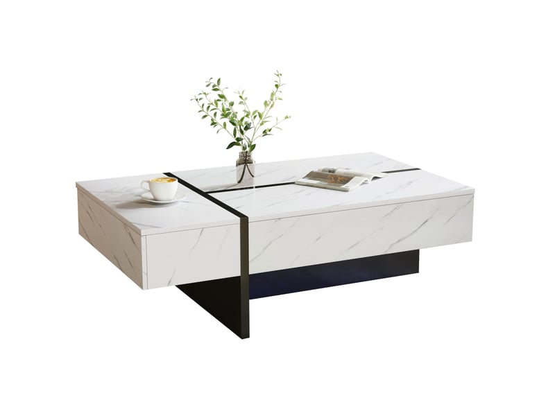  Table basse 105x60x35 cm avec led et 3 tiroirs coloris blanc  - Conforama A