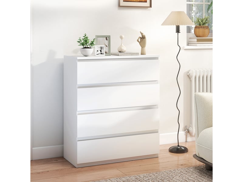  Commode 4 tiroirs, meuble de rangement épuré pour chambre, intérieur, 80 x 39 x 95 cm panneau de particules blanc  - Conforama C