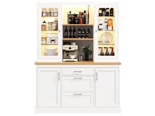 Buffet de cuisine moderne 140x40x185cm, armoire de rangement avec led, 3 tiroirs et 4 portes, plan de travail, mdf blanc