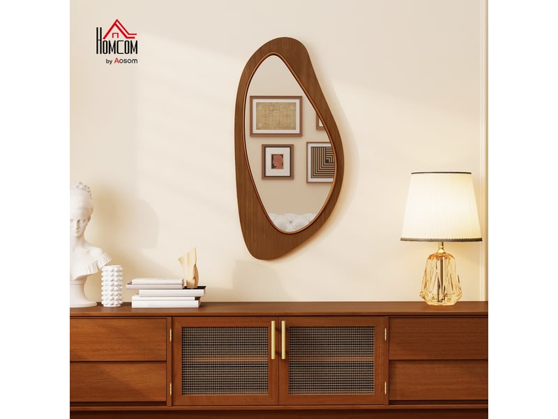  Miroir mural asymétrique 91,5 x 45 cm, miroir suspendu moderne, cadre en bois, effet bois naturel  - Conforama B