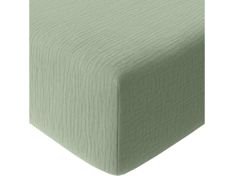  Drap housse 180x200 cm gaze de coton lavé vert givrée PD23564 - Conforama A