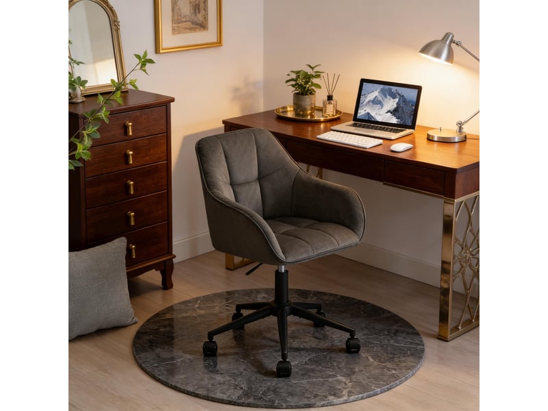  Chaise de bureau pivotante 360° à hauteur réglable - lpospi - accoudoirs intégrés, velours gris foncé  - Conforama B