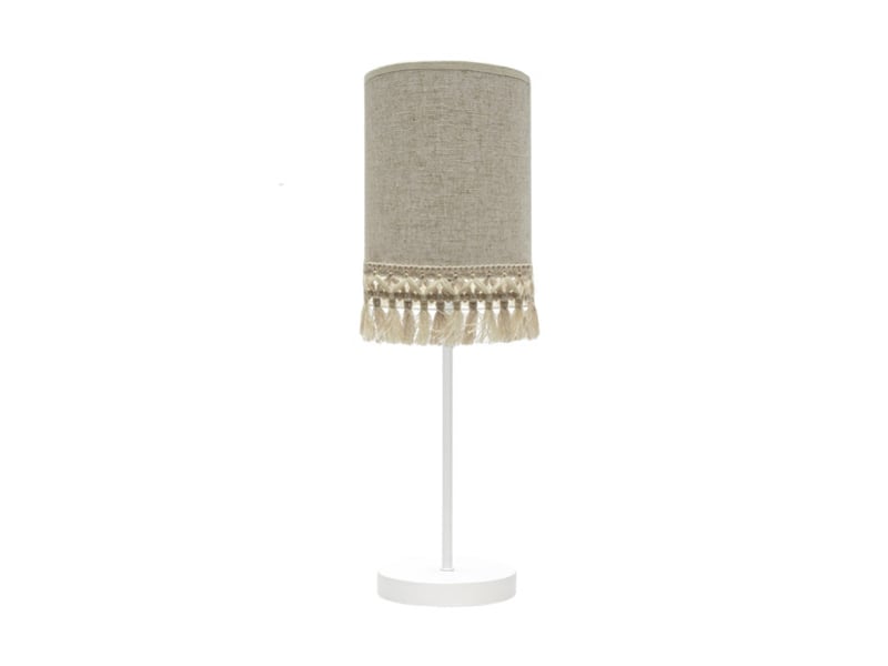  Fabrilamp vera lampe à poser blanche et beige, abat-jour en lin rayé à franges, 1 x e14, 46 cm 186471001 - Conforama A