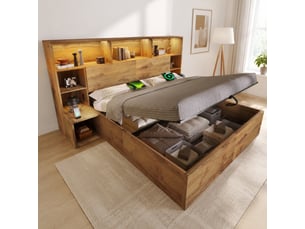 Lit coffre 160x200 cm <strong></strong>  <strong></strong> coloris bois clair