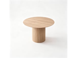 Table à manger ronde en bois clair 120 cm, 4 à 6 places, piètement cylindrique, style moderne et minimaliste
