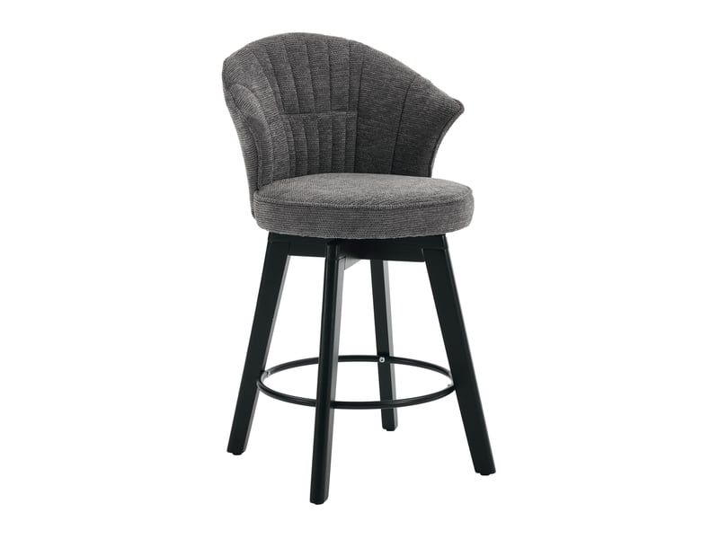  Tabouret de bar pivotant avec dossier ergonomique et repose-pieds, pour îlot de cuisine, en chenille gris  - Conforama A
