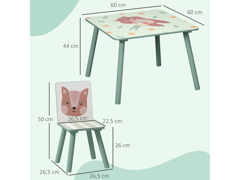  Table et 2 chaises pour enfants 3-8 ans ensemble 3 pièces motif animaux pour chambre à salle coucher de jeux vert  - Conforama C