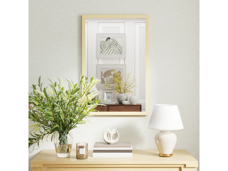  Miroir mural rectangulaire 60 x 40 cm, cadre en bois naturel, salon ou chambre, idéal pour la salle de bain  - Conforama A