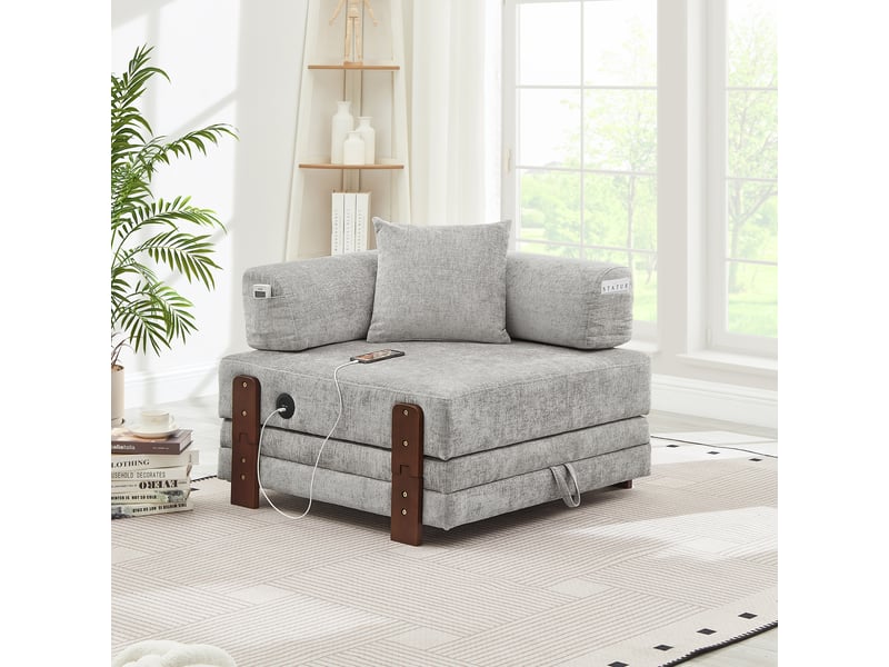  Canapé convertible, canapé-lit – gris clair, avec accoudoirs, port usb  - Conforama D