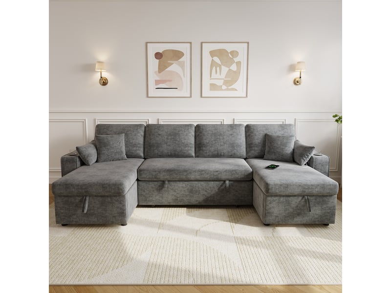  Canapé d’angle modulable convertible en chenille avec rangement gris chicfurn  - Conforama B