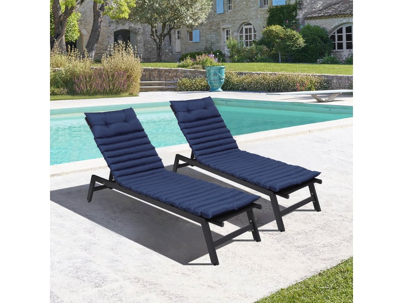  Lot de 2 coussins de transat d'extérieur 190 x 64 cm bleu marine en polyester, avec sangles réglables  - Conforama B