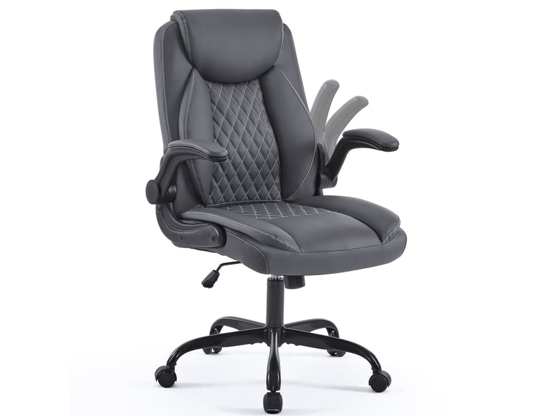 Fauteuil de bureau ergonomique grise en similicuir avec accoudoirs relevables - Conforama D