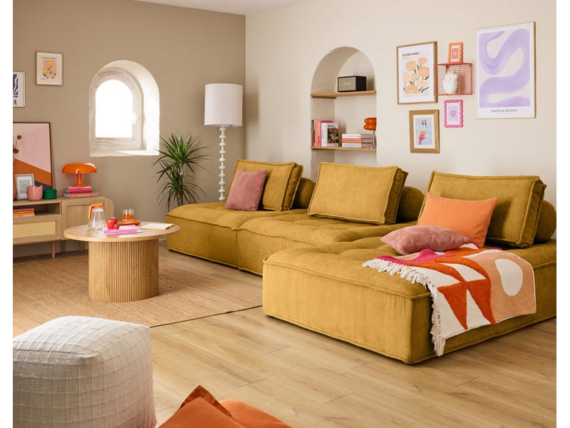 Marisol - module d'assise méridienne - velours texturé - lisa design - jaune MARISOL - Conforama B