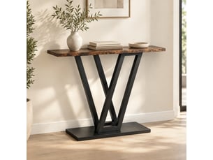 Table console étroite 110 x 30 x 80 cm noir et marron rustique en mdf et métal, pour entrée et salon