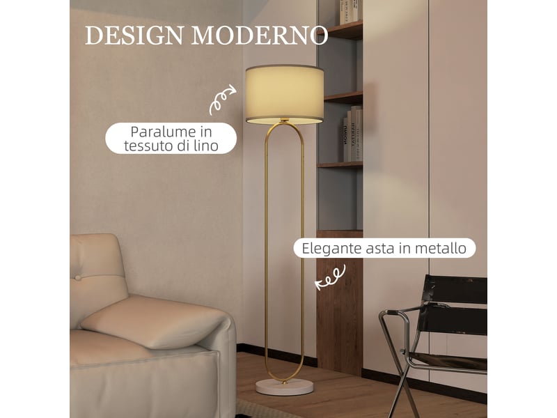  Lampadaire moderne doré, abat-jour en tissu et structure métallique, douille e27 avec interrupteur au pied pour salon  - Conforama D