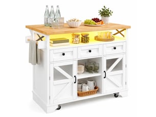 Desserte de cuisine mobile 120x71x98 cm avec led mdf blanche