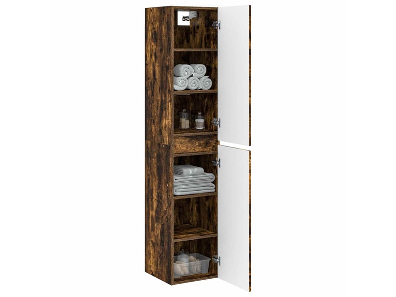 Cabinet salle de bain mural, meuble de rangement chêne fumé 33x34.5x160 cm shl7790 - Conforama C