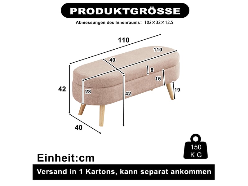  Banc avec coffre de rangement en mdf rose 110 x 40 x 42 cm  - Conforama C