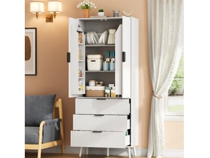 Buffet de cuisine haut avec 2 portes, 3 tiroirs et étagères réglables en mdf blanc pour cuisine 75 × 35 × 180 cm