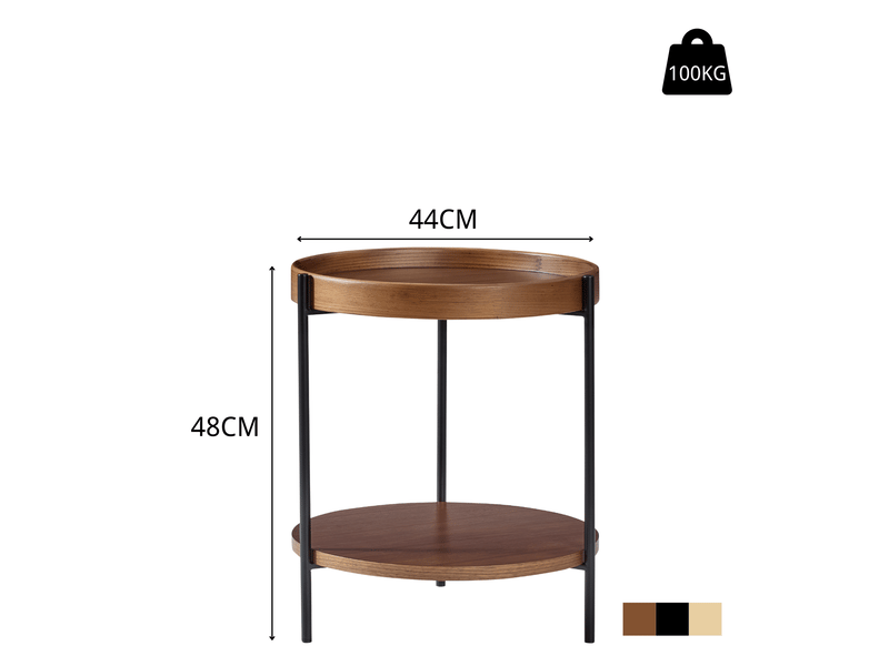  Bout de canapé rond 2 niveaux 44x44x48 cm mdf et métal finition noyer  - Conforama E