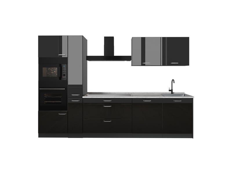 Vicco cuisine, noir haute brillanceanthracite, 310cm plan de travail marbre - Conforama A