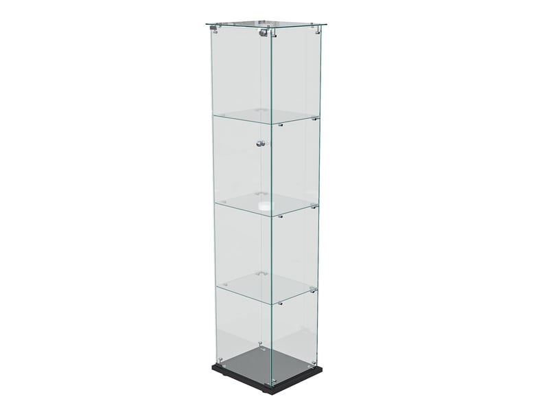 Vitrine en verre 4 niveaux simple porte - 39,8 x 35 x 163 cm - noir - armoire d'exposition avec éclairage led et base noire  - Conforama A