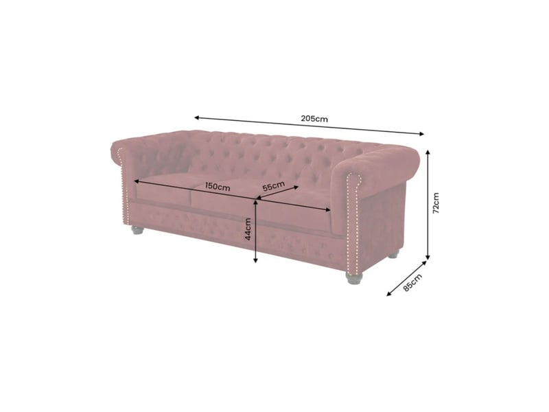  Canapé droit chesterfield edgar 3 places en velours capitonné – rouge rubis – 205 x 72 x 85 cm  - Conforama C