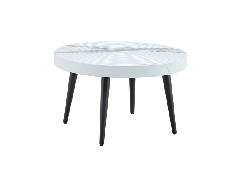  Table basse ronde blanc en 3d surface texturée avec pieds en métal pour petit espace  - Conforama A
