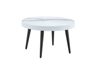Table basse ronde blanc en 3d surface texturée avec pieds en métal pour petit espace